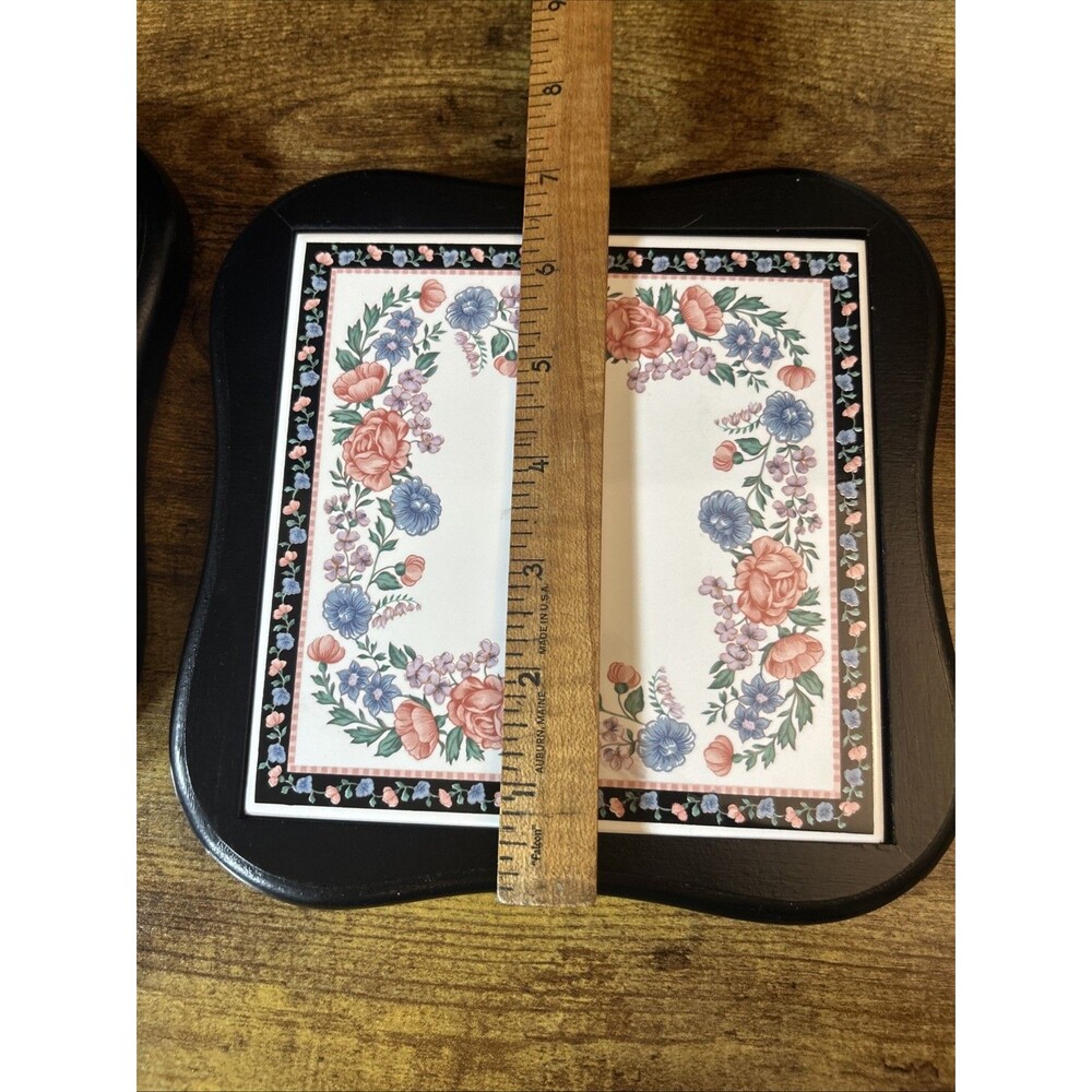 Elizabeth Gray Ceramic & Wood Trivets (2) Vtg JCPenney Sango W/Hooks for Hanging - Picture 5 of 11